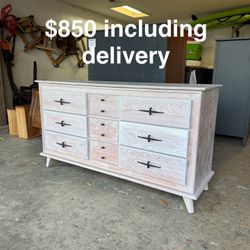 Coastal Whitewashed Mid-Century 9-Drawer Dresser – $850 Delivered – LA Period Furniture