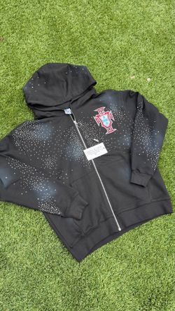 Valley Black Zip-Up Hoodie with Rhinestones