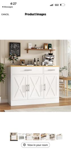 Vongrasig Coffee Bar Cabinet, Farmhouse Sideboard Buffet Cabinet with Storage, Coffee Bar with Drawers and Shelves, Wood Buffet Table for Kitchen, Din