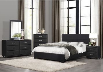 Frame Full Platform bed Black Faux Leather, New Especial price 