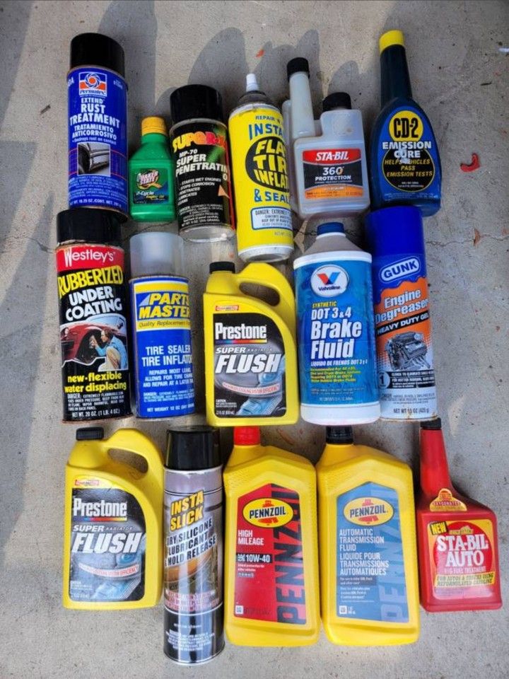 Automotive fluids Includes oil, transmission fluid, air inflator, etc