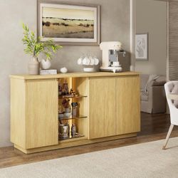 Wood Sideboard Buffet Cabinet with LED Shelves