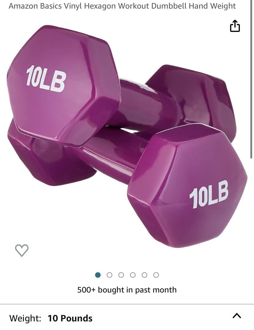 Amazon Basics Vinyl Hexagon Workout Dumbbell Hand Weight - 10lb. Set Selling $1 per pound Shipping and Local Pick Up Brand New Open Box Original retai