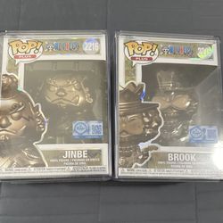 Bronze Jinbe and Brook funkos