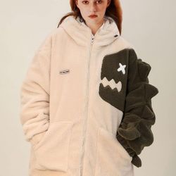 Aelfric Eden Mens Sherpa Fleece Jacket Zip Up Dinosaur Winter Puffer Fuzzy Jackets Warm Fur Coat Uni