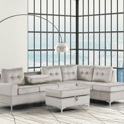 Reversible Sectional and Storage Ottoman Set