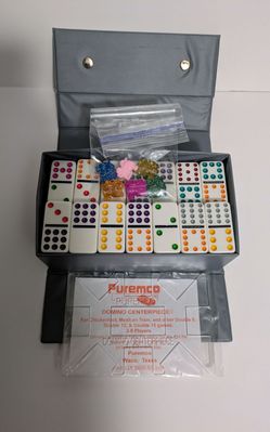 DOMINO Puremco Double 12 Dominoes Set with Case Vintage Includes 6 Train Game Pieces