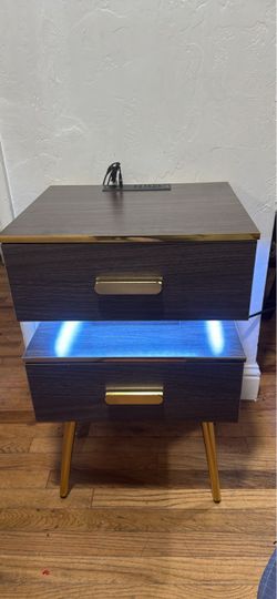 2-Drawer Nightstand with LED Lighting and Charging Station