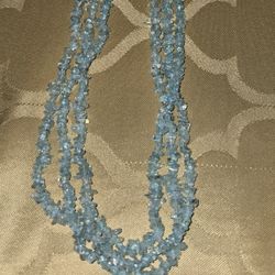 Genuine Aquamarine Chip Triple Strand 20" Necklace.