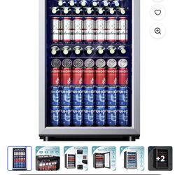 Brand new EUHOMY 150 Can Beverage Refrigerator, 4.5 Cu.Ft Mini Fridge with Glass Door for Home/Office, Silver