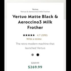 Breville Nespresso Vertuo & Aeroccino3 Milk Frother Coffee Machine Matte Black