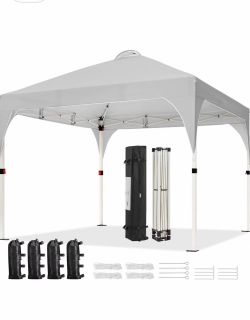 #F 10’ × 10’ Pop-Up Canopy Tent, Easy Setup, Includes Wheeled Carry Bag and 4 Sandbags, UV Protection, Available in White, Grey, Dark Grey, Blue, and 