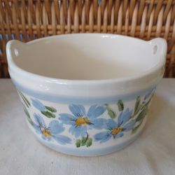1980 FTDA WEISS BLUE YELLOW FLOWERS ROUND PLANTERS POT