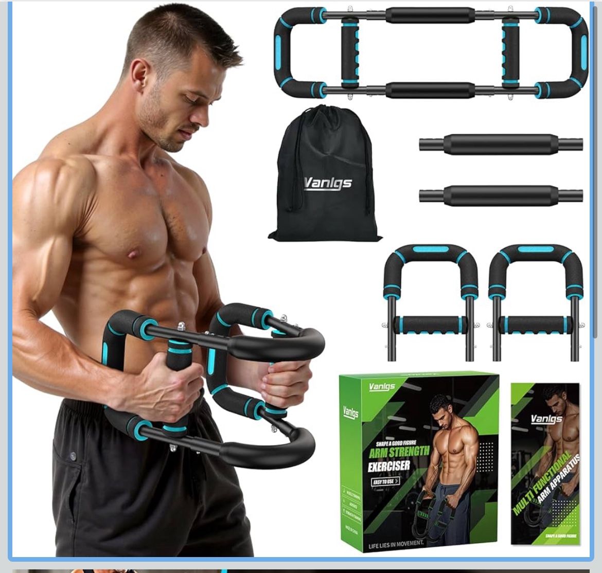 👍 Twister Arm Trainer for Men, Chest Workout Equipment 5-Level Adjustable (40-130lb) with Ergonomic 27° Targets Biceps/Clip/Thigh, Portable Exerciser