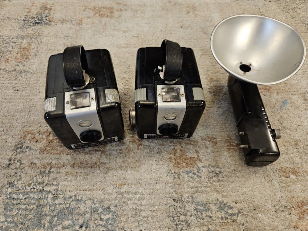 Two Vintage Brownie Hawkeye Camera Flash Modle By Kodak.