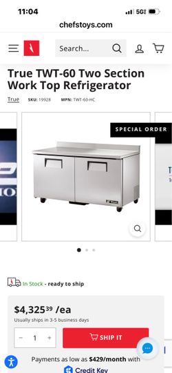 True 60” Work Top Refrigerator