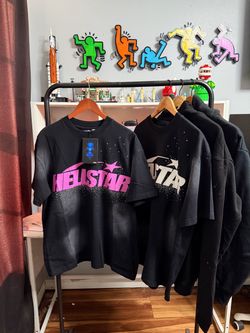 Hellstar T-Shirt Men’s Black & Pink w Rhinestones New