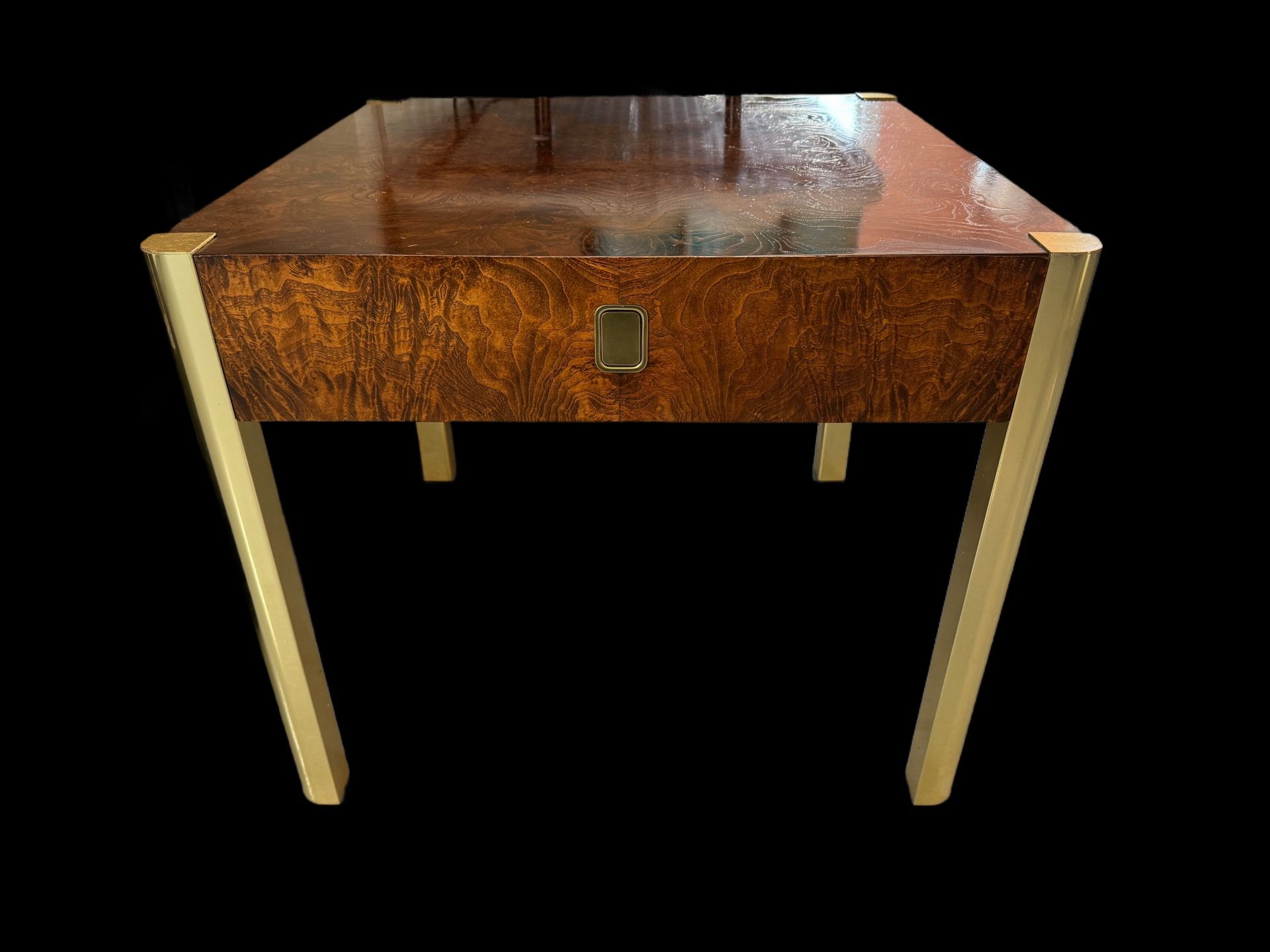 Century Burl Wood and Brass Side Tables / Night Stands