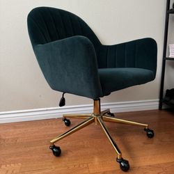 Dark Green Velvet and Gold Office Chair! 