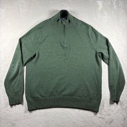 Brooks Brothers Men’s L Green Cotton Cashmere Quarter Zip Pullover Sweater #2281