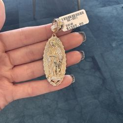 14K VIRGIN GUADALUPE PENDANT WITH CZ STONE 