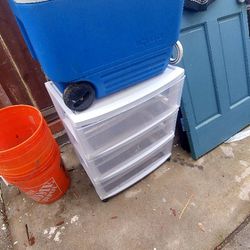 3 Plastic Drawers And Igloo Cooler