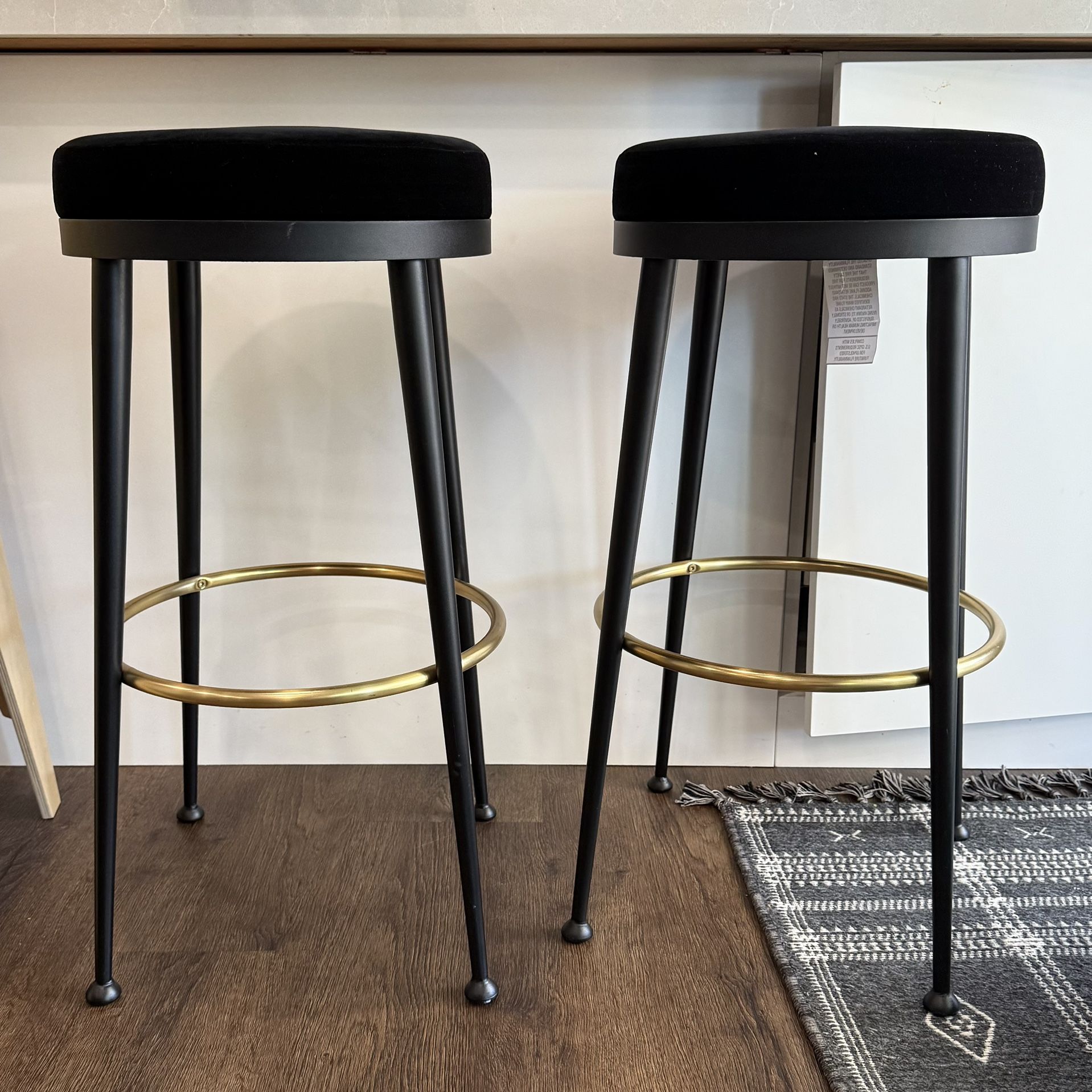 CB2 Atlas Black Velvet Counter Stools