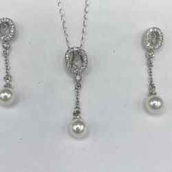 Pearl  necklace &  earrings  925 Slvr
