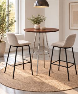 **DELIVERY AVAILABLE** Round Walnut & Chrome Bar Height Bistro Table