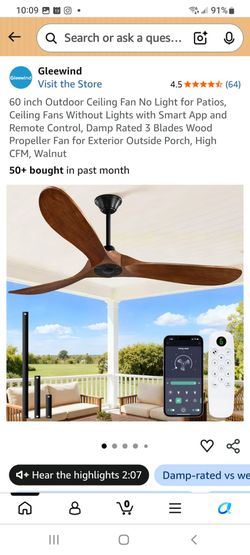 Gleewind 60-Inch Outdoor Ceiling Fan Walnut