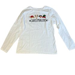 Hanes White Long Sleeve Christmas Crew Shirt, Size M