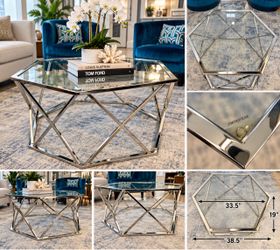 Modern Hexagonal Chrome & Tempered Glass Coffee Table – Hollywood Regency