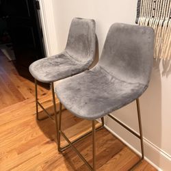 Grey Velvet Bar Stools-Set of 2