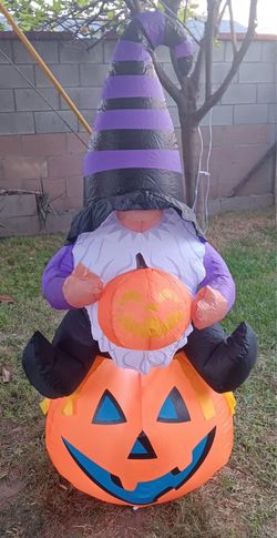 Halloween Inflatable Gnome on Pumpkin