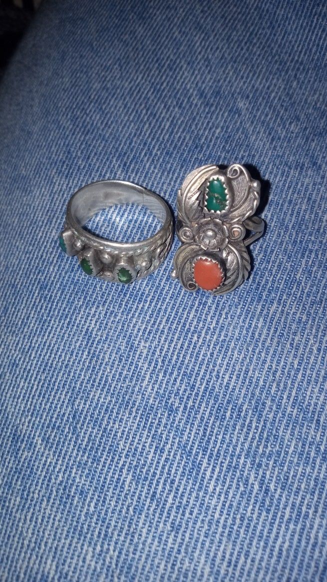 Navajo Silver Rings Turquoise & Coral