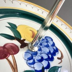 Vintage MCM Stangl Pottery yellow trim fruits two tiered handled serving dish