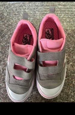 New Girls Size 1 Pink And Gray Vans Shoes Velcro Closure Sneakers New Thumbnail