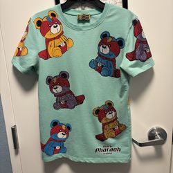 Black Pharaoh Light Green Bear Graphic Rhinestone Unisex T-Shirt Size S Mens