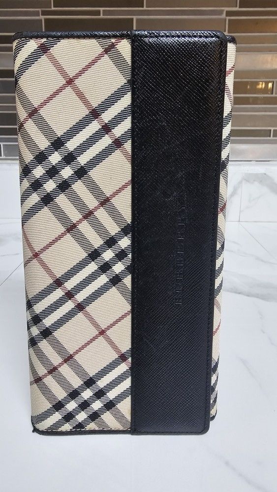 Preloved BURBERRY Folding Wallet Nova canvas/leather Black & Beige Authentic