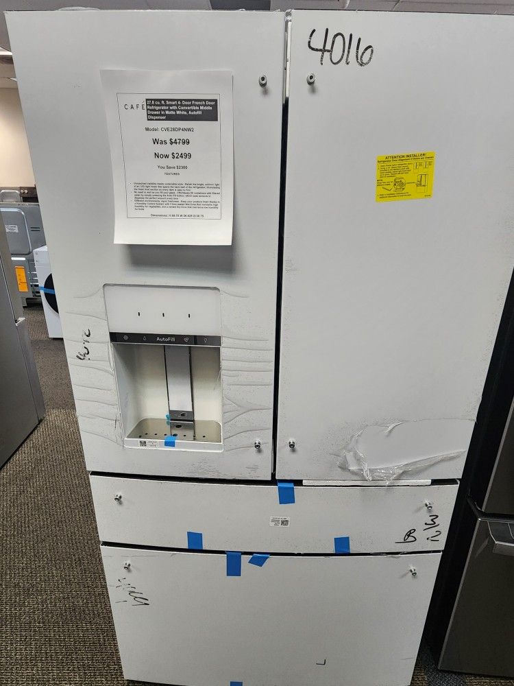 27.8 cu. ft. Smart 4- Door French Door Refrigerator with Convertible Middle Drawer in Matte White, Autofill Dispenser