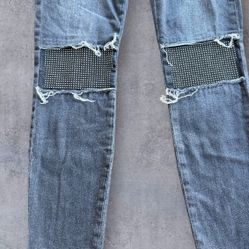 Current Elliott The Stiletto Studded Knee Raw Patches Skinny Jeans Montrose Sz 27