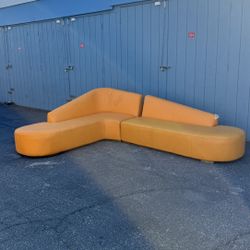 Orange L-shaped Corner Sofa Faux Leather 