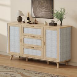 63" Large Farmhouse Sideboard Buffet Cabinet 2 Doors & 3 Drawers, Wooden Storage Credenza