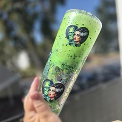 Frankenstein and his bride snowglobe tumbler Starbucks style 24oz acrylic lava lamp drip