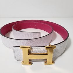 Hermès Reversible H Belt Kit - White Belt 45" in
