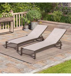 2-Piece Outdoor Chaise Lounge with Metal Frame 5-Position Adjustable Backrest Textilene Fabric in Beige for Patio