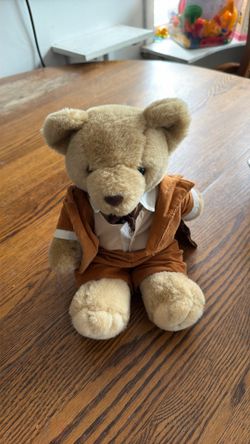 Vtg Tan Teddy Bear Plush Jointed 13”