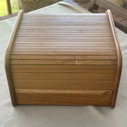 MCM teak tambour roll top desk organizer