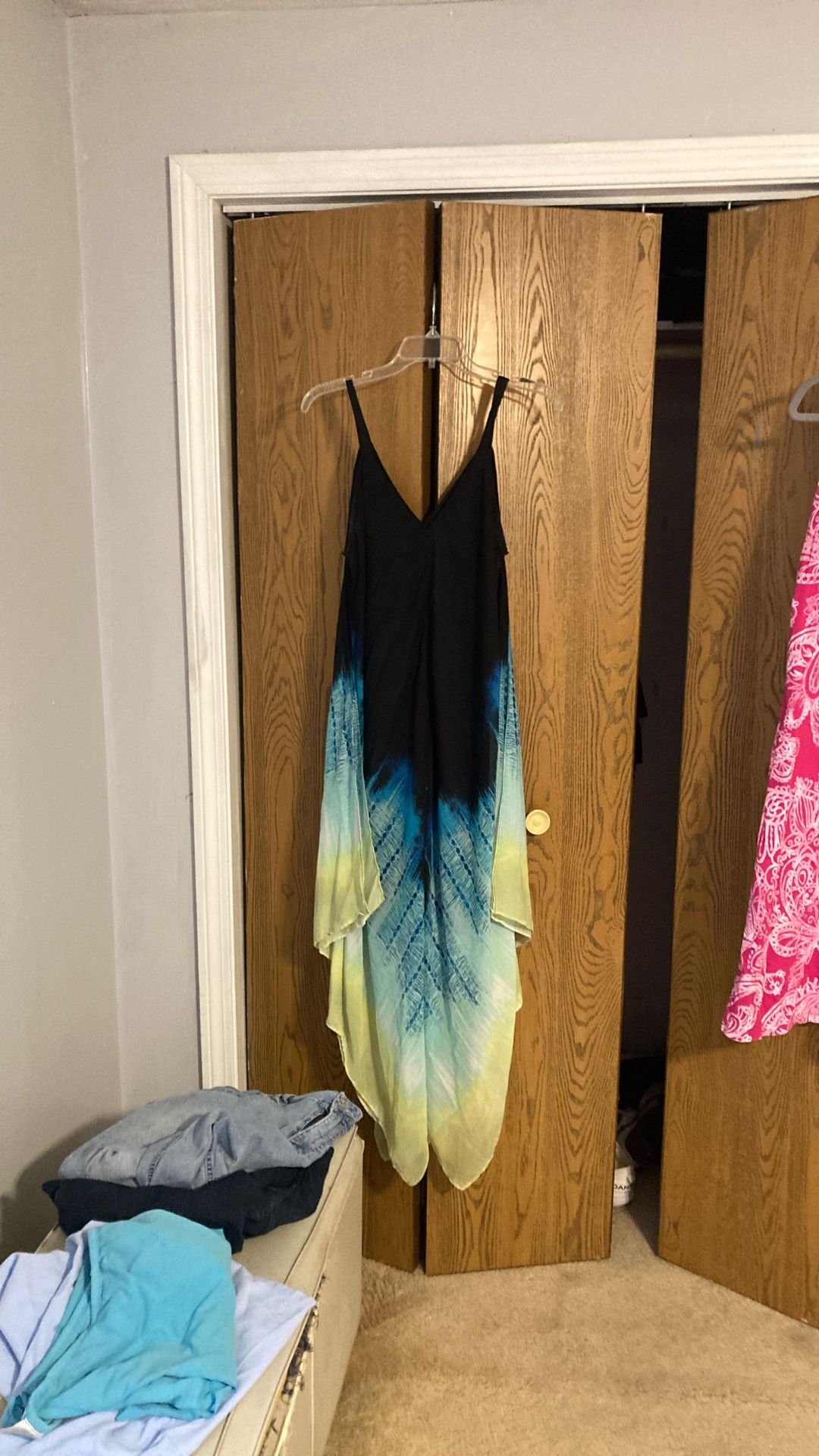 Multicolored strapless handkerchief dress for the summer