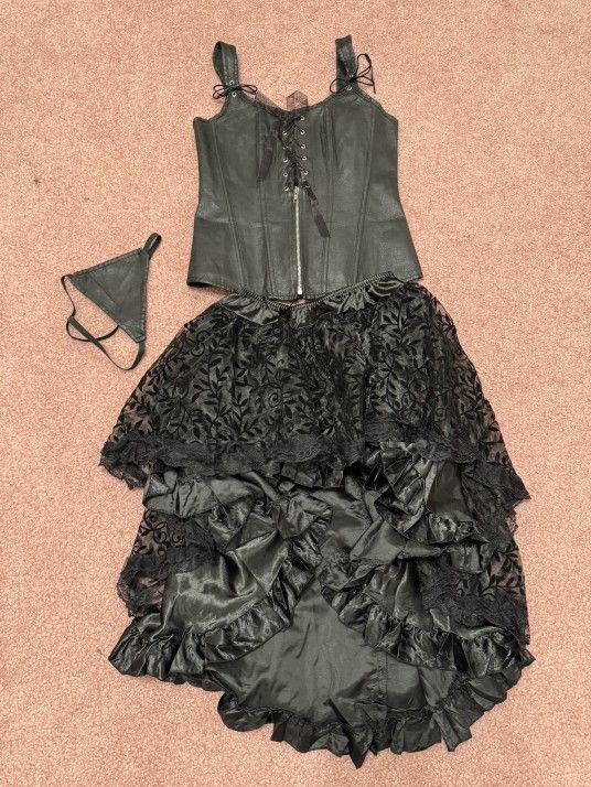 New Black Renaissance Steampunk Corset Skirt Dress Costume 